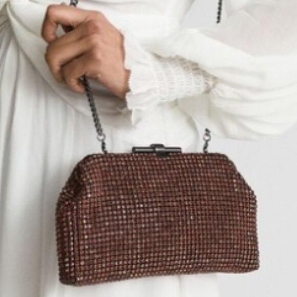 Reiss Adaline Crystal Embellished Clutch in Bronze Orange (NWT) - Picture 3 of 12